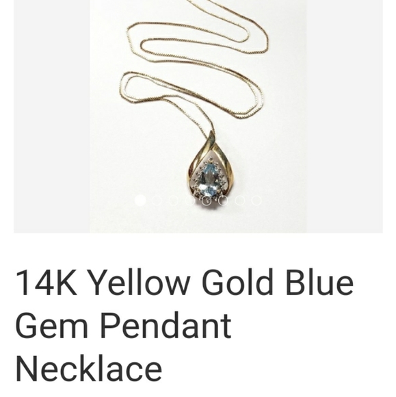 14k Necklace Blue Gem Pendant - Picture 1 of 2